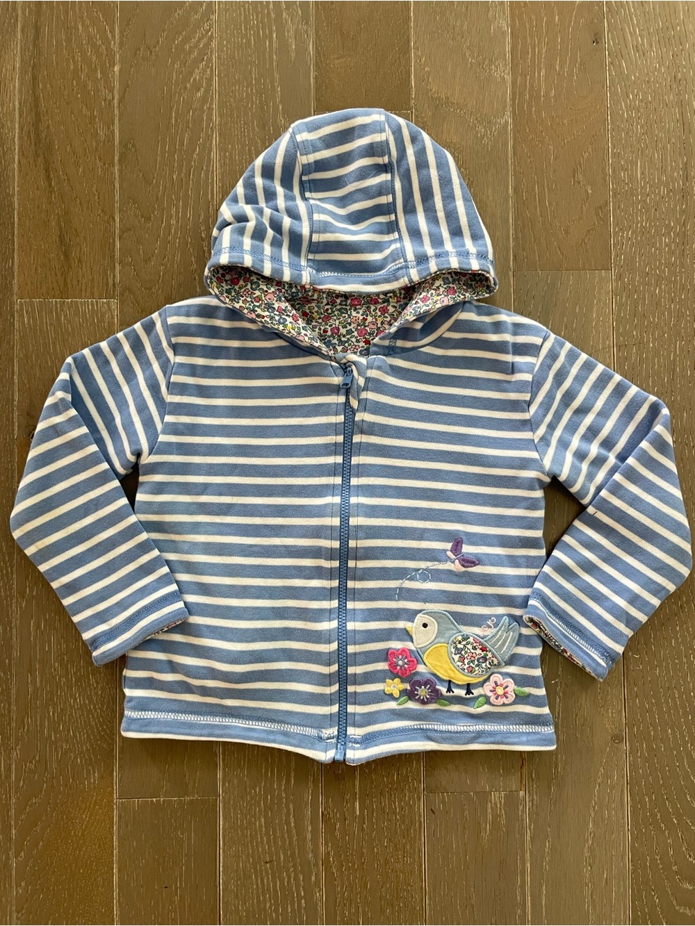 JoJo Maman Bébé Reversible Hoodie Jacket 18-24M Floral Bird Striped Zip Up
